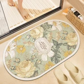 Diyatomlu Banyo Paspası - 50x80cm - Rose Life Yeşil Desenli - 1