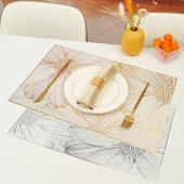 PVC Bronz Lotus Amerikan Servisi - Dikdörtgen Altın ve Gümüş - 45x30cm - 2 Adet - 1
