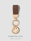 Minimalist Kadın Araba Anahtarlık - Koyu Kahverengi Bej Deri İpli At Nalı Tokalı - 5