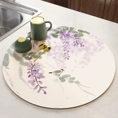 Çin İ mürekkebi Desenli Çay Altlığı - Mürekkep Mor Salkım - 25x25cm - Kaymaz Tabanlı - 1