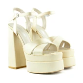 Erkan Saçmacı Whitney Ten Saten Önü Arkası Açık Çift Platformlu Bantlı Kalın Topuklu Abiye Ayakkabı - 3
