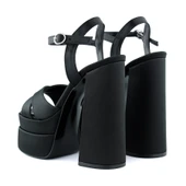 Erkan Saçmacı Whitney Siyah Saten Arkası Açık Çift Platformlu Bantlı Kalın Topuklu Abiye Ayakkabı - 5
