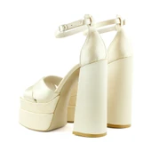 Erkan Saçmacı Celine Ten Saten Önü Açık Çapraz Bantlı Çift Platformlu Kalın Topuklu Abiye Ayakkabı - 5