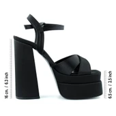 Erkan Saçmacı Whitney Siyah Saten Arkası Açık Çift Platformlu Bantlı Kalın Topuklu Abiye Ayakkabı - 2