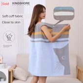 Pamuklu Giyilebilir Emici Banyo Eteği - Kırmızı Banyo Eteği + Saç Bonesi + Havlu 130*80cm (Orta) - 5