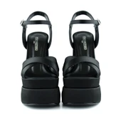 Erkan Saçmacı Whitney Siyah Saten Arkası Açık Çift Platformlu Bantlı Kalın Topuklu Abiye Ayakkabı - 4