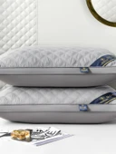 Otel Tipi Yastık İçi Dolgusu - Çift Taraflı Üç Çizgili Gri Yüksek Yastık + Yastık Kılıfı (2 Adet) - 5