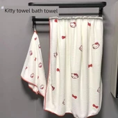 Hello Kitty Mercan Polar Havlu - Kilit Kenarlı KT Miyav Banyo Havlusu - 5