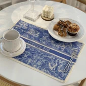 Pamuklu Keten Restoran Masa Örtüsü - Okyanus Mavi ve Beyaz D Home 53cmx37cm - 5