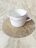 Jakarlı PVC Dokuma Yuvarlak Amerikan Servis - Gri Asma Yaprağı - 20cm - 5