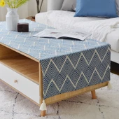 Nordik Pamuklu Keten Sehpa Örtüsü - Koyu Mavi 65x170cm - 2