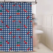 Retro Su Geçirmez Duş Perdesi ve Korniş - Kiraz Desenli Ekose - 120x180 cm - 3