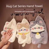Şanslı Kedi Desenli El Havlusu - Haki - Çift Katmanlı - 33x1x28mm - 6