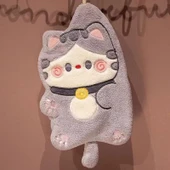 Şanslı Kedi Desenli El Havlusu - Haki - Çift Katmanlı - 33x1x28mm - 9