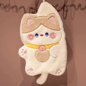 Şanslı Kedi Desenli El Havlusu - Haki - Çift Katmanlı - 33x1x28mm - 10