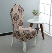 Yüksek Sırtlıklı Sandalye Kılıfı - Avrupa Dantelli - Koyu Kahverengi (Kahve) - 5