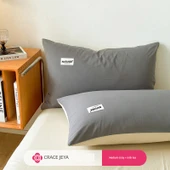 Pamuklu Yastık Kılıfı 48x74 cm - Orta Gri + Sütlü Çay (Tek) - 1