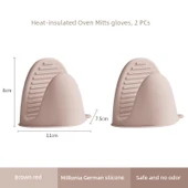 Silikon Fırın Eldiveni - Anti-Isı Mutfak Eldiveni - Kahverengi Kırmızı - 2'li Paket thumbnail 1