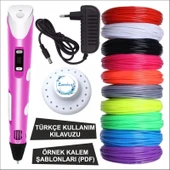 Pembe Renk 3D Kalem + 25 Renk Toplam 100 Metre Pla Filament + Şablon - 1