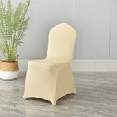 Elastik Sandalye Kılıfı - Kalınlaştırılmış - Köşe Kapaklı - Bej Beyazı - 6