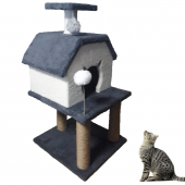 Katlı Kedi Oyun Evi Hacıyatmazlı Kedi Tırmalama Evi Minder ve Tasma Hediyeli Gri - 3