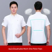 Nefes Alabilen Fileli Kısa Kollu Mutfak Üniforması - Buğday Başaklı Beyaz (Sırtı Fileli) thumbnail 1