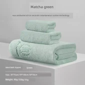 Kar Kadife Pamuklu Banyo Havlu Seti - Matcha Yeşili Üç Parça - 1