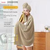 Banyo Havlusu ve Saç Kurutma Bonesi Seti - Sarı 140x72 cm - 2