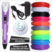 Mor Renk 3D Kalem + 25 Renk Toplam 100 Metre Pla Filament + Şablon - 1