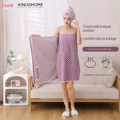 Banyo Havlusu ve Saç Kurutma Bonesi Seti - Sarı 180x80 cm - 4
