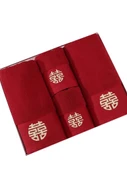 Yuanxi Desenli Düğün Havlu Seti - 2 Yüz Havlusu + 1 Banyo Havlusu - Kutulu Olmayan - 140x70cm - 5