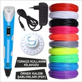 Mavi Renk 3D Kalem + 25 Renk Toplam 50 Metre Pla Filament + Şablon - 1