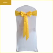 Elastik Sandalye Arkası Çiçekli Düğün Kurdelesi Bandajı Otel Ziyafet Sandalye Dekorasyonu - Gül Kırmızısı thumbnail 3