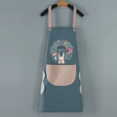 Çiçek Desenli Kanvas Mutfak Önlüğü - El Silme - Mavi thumbnail 1
