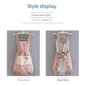 Çiçek Desenli Kanvas Mutfak Önlüğü - El Silme - Mavi thumbnail 9