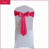 Elastik Sandalye Arkası Çiçekli Düğün Kurdelesi Bandajı Otel Ziyafet Sandalye Dekorasyonu - Gül Kırmızısı thumbnail 1