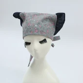 Yağa Dayanıklı Mutfak Önlüğü Seti - Üçgen Türban, Çiçek Desenli, Büyük Dantel, Lacivert thumbnail 1