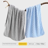 Mercan Kadife Banyo Havlusu - Gri ve Mavi - 70x140cm - Süper Emici - 1