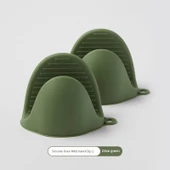 Silikon Fırın Eldiveni - Isıya Dayanıklı - Zeytin Yeşili - 2'li Paket thumbnail 1