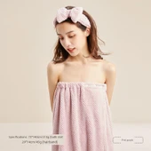 Kadın Pamuk Banyo Eteği ve Saç Bandı Seti - Pembe Mor thumbnail 1