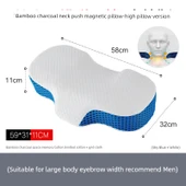 Boyun Düzeltici Mıknatıslı Hafızalı Köpük Yastık - Yüksek Model - 11cm (Gök Mavisi + Beyaz) - 1