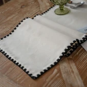 Fransız Vintage Dantelli Masa Örtüsü - Düz Keten Dantel 30x400 cm - 3