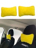 Yumuşak Peluşlu Ortopedik Araba Seyahat Boyun Yastığı 2'li Sarı - 1