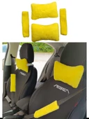 Peluş Ortopedik Araba Seyahat Boyun Yastığı Emniyet Kemer Pedi Seti Sarı - 2