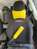 Peluş Ortopedik Araba Seyahat Boyun Yastığı Emniyet Kemer Pedi Seti Sarı - 5