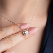 Vaoov 925 Ayar Gümüş Pırlanta Montürlü Tektaş Kolye thumbnail 1