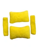 Peluş Ortopedik Araba Seyahat Boyun Yastığı Emniyet Kemer Pedi Seti Sarı - 1
