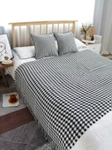 Kazayağı Desenli Örme Battaniye - Siyah Beyaz Akrilik - 60x270cm (2m Yatak) - 5