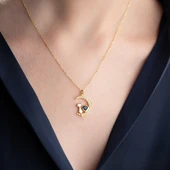 Vaoov 925 Ayar Gümüş Kalp Taşlı Ay ve Kedi Kolye thumbnail 3