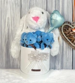 Özel Kututusunda; 45 cm Beyaz Jellycat Tavşan, 5'li Ayıcık ve Folyo Kalp Balonlu SET-Ayıcık Buketi thumbnail 3